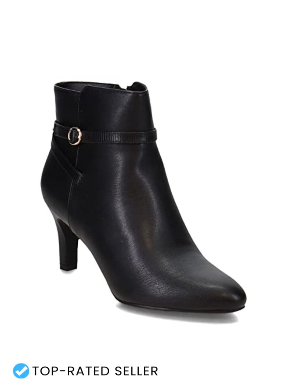 Faux Leather Almond Toe Ankle Bootie with Buckle Detail